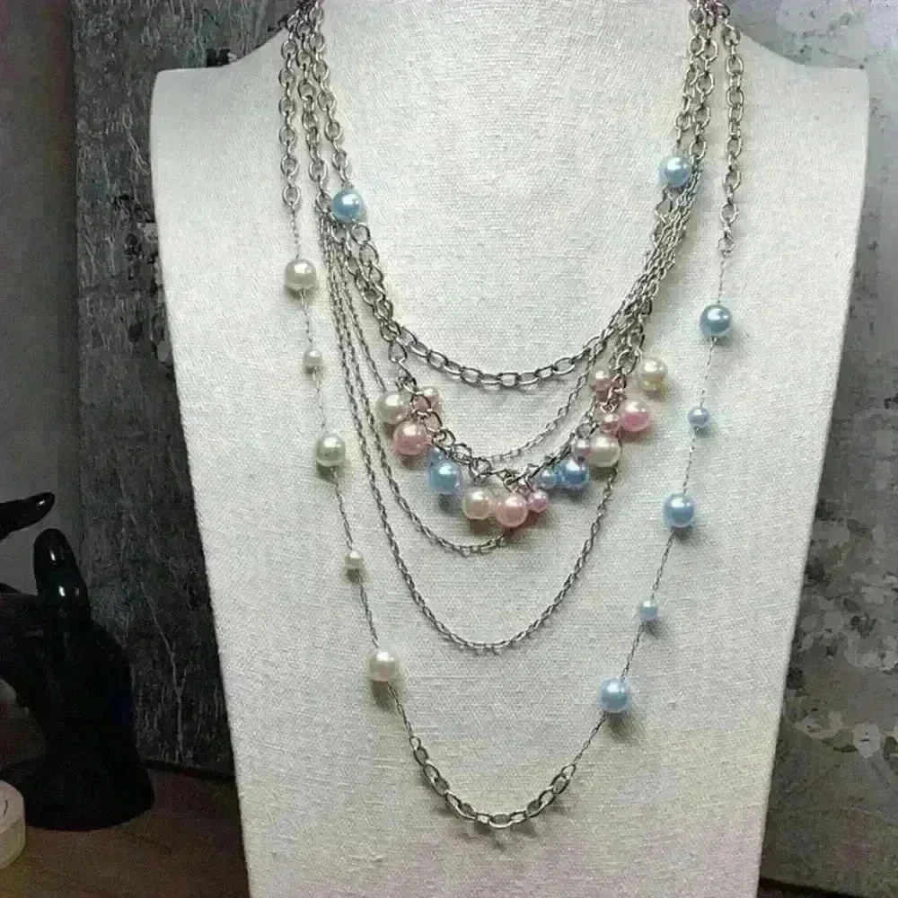 Vintage Silver Chains and Beaded Necklace